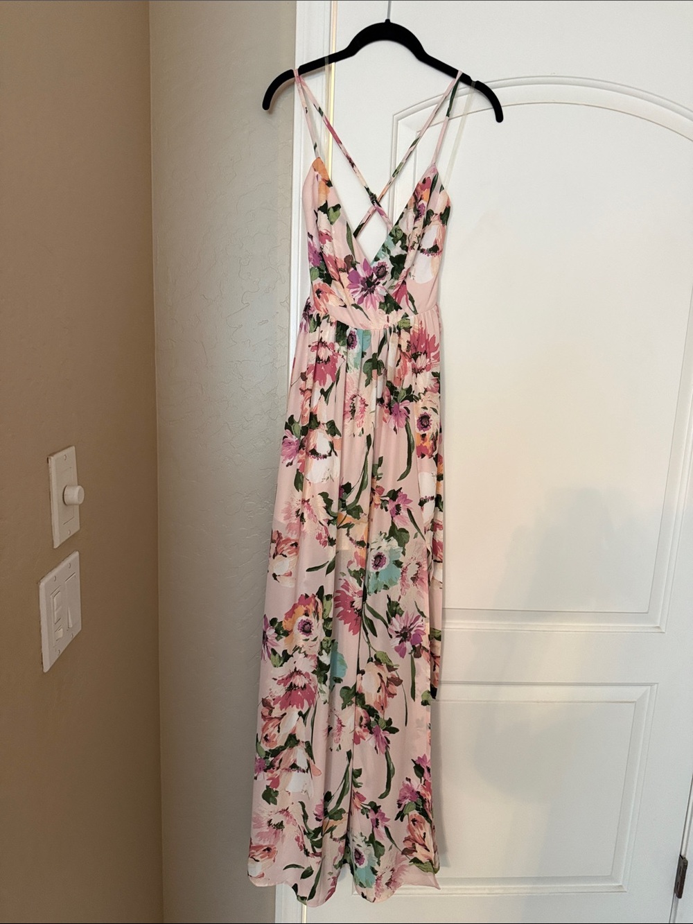 privy Pink Floral Maxi Dress with Crisscross Straps